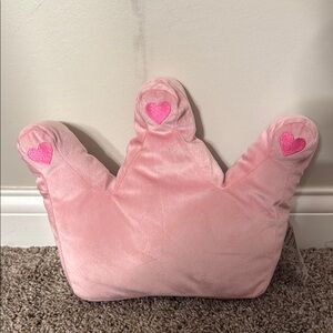 Pink Crown Pillow with Heart Accents